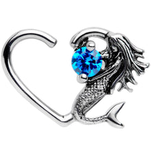 将图片加载到图库查看器，16G 3/8 Blue CZ Gem Mermaid Treasure Left Heart Closure Ring
