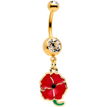 Load image into Gallery viewer, Clear Gem Gold Tone Powerful Poppy Flower Dangle Belly Ring

