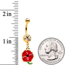 Load image into Gallery viewer, Clear Gem Gold Tone Powerful Poppy Flower Dangle Belly Ring
