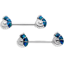 Load image into Gallery viewer, 14G 1/2 9/16 Blue Seashell Twisted Horseshoe Nipple Jewelry Set
