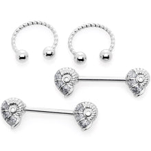 Load image into Gallery viewer, 14G 1/2 9/16 Seashell Twisted Horseshoe Nipple Jewelry Set
