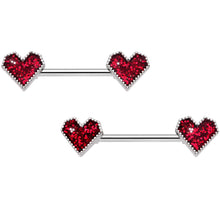 将图片加载到图库查看器，14G 9/16 Red Valentine Heart Barbell Nipple Ring Set
