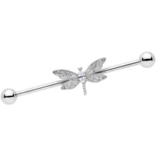 Load image into Gallery viewer, 14G Clear Gem Dazzling Lacework Dragonfly Industrial Barbell 38mm
