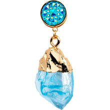 Load image into Gallery viewer, Blue Faux Druzy Quartz Gold Tone Dangle Screw Fit Plug Set 8mm to 16mm
