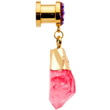 Load image into Gallery viewer, Pink Faux Druzy Quartz Gold Tone Dangle Screw Fit Plug Set 8mm to 16mm
