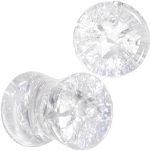 Load image into Gallery viewer, Clear Shattered Glass Saddle Plug Set 6mm to 16mm
