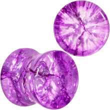 Load image into Gallery viewer, Cosmic Violet Shattered Glass Saddle Plug Set 6mm to 16mm
