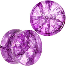 Load image into Gallery viewer, Cosmic Violet Shattered Glass Saddle Plug Set 6mm to 16mm
