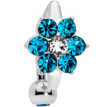 Load image into Gallery viewer, Blue CZ Gem Pretty Posy Flower Top Mount Belly Ring
