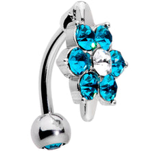 Load image into Gallery viewer, Blue CZ Gem Pretty Posy Flower Top Mount Belly Ring
