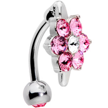 Load image into Gallery viewer, Pink Clear CZ Gem Pretty Posy Flower Top Mount Belly Ring
