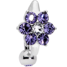 Load image into Gallery viewer, Purple Clear CZ Gem Pretty Posy Flower Top Mount Belly Ring

