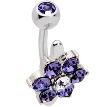 Load image into Gallery viewer, Purple Clear CZ Gem Pretty Posy Flower Top Mount Belly Ring
