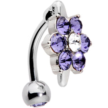 Load image into Gallery viewer, Purple Clear CZ Gem Pretty Posy Flower Top Mount Belly Ring
