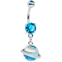 将图片加载到图库查看器，Aqua Gem Rings Of Saturn Dangle Belly Ring
