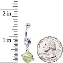 将图片加载到图库查看器，Clear Gem Green Rings Of Saturn Dangle Belly Ring
