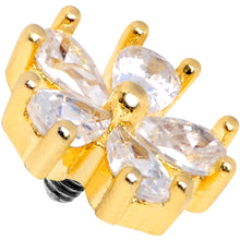 Load image into Gallery viewer, 14G Clear CZ Gem Lovely Bloom Gold Tone Dermal Anchor Top

