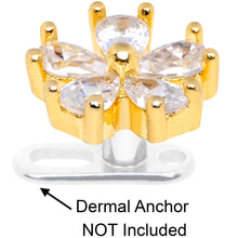 Load image into Gallery viewer, 14G Clear CZ Gem Lovely Bloom Gold Tone Dermal Anchor Top
