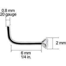 将图片加载到图库查看器，20G 1/4 Clear 2mm CZ Gem Grade 23 Titanium L Shaped Nose Ring

