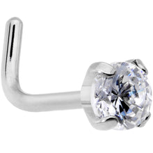 Load image into Gallery viewer, 20G 1/4 Clear 3mm CZ Gem Grade 23 Titanium L Shaped Nose Ring
