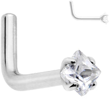 Load image into Gallery viewer, 18G Clear 2mm CZ Gem Grade 23 Titanium Rhombus L Shaped Nose Ring
