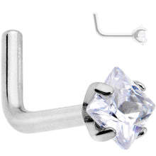 Load image into Gallery viewer, 18G Clear 3mm CZ Gem Grade 23 Titanium Rhombus L Shaped Nose Ring
