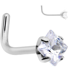 Load image into Gallery viewer, 20G Clear 3mm CZ Gem Grade 23 Titanium Rhombus L Shaped Nose Ring
