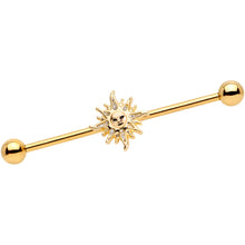 Load image into Gallery viewer, 14G Gold Tone Happy Sun Industrial Barbell  38mm
