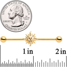 Load image into Gallery viewer, 14G Gold Tone Happy Sun Industrial Barbell  38mm
