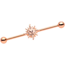 将图片加载到图库查看器，14G Rose Gold Tone Happy Sun Industrial Barbell 38mm
