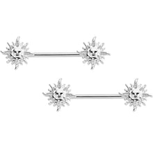 Load image into Gallery viewer, 14G 5/8 Glitter Inlay Sunshine Barbell Nipple Ring Set

