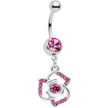 Load image into Gallery viewer, Pink Gem Single Rose Flower Dangle Belly Ring
