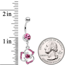 Load image into Gallery viewer, Pink Gem Single Rose Flower Dangle Belly Ring
