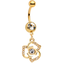 Load image into Gallery viewer, Clear Gem Gold Tone Single Rose Flower Dangle Belly Ring
