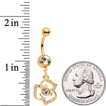 Load image into Gallery viewer, Clear Gem Gold Tone Single Rose Flower Dangle Belly Ring
