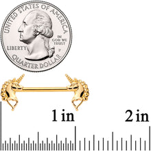 将图片加载到图库查看器，14G 5/8 Gold Tone Anodized Unicorn Barbell Nipple Ring Set
