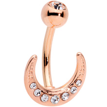 Load image into Gallery viewer, Clear CZ Gem Rose Gold Tone Crescent Moon Belly Ring
