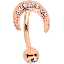 Load image into Gallery viewer, Clear CZ Gem Rose Gold Tone Crescent Moon Belly Ring
