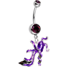 将图片加载到图库查看器，Purple Gem High Heel Octopus Dangle Belly Ring

