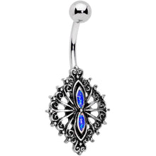 将图片加载到图库查看器，Blue Faux Druzy Spider Web Scrolls Belly Ring
