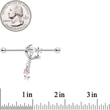 Load image into Gallery viewer, 14G Aurora Star Gem Crescent Moon Dangle Industrial Barbell 38mm
