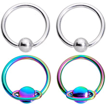 Load image into Gallery viewer, 14G 13mm Rainbow Alien Spaceship BCR Captive Nipple Ring Set
