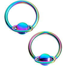 Load image into Gallery viewer, 14G 13mm Rainbow Alien Spaceship BCR Captive Nipple Ring Set
