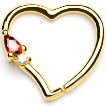 Load image into Gallery viewer, 16G 3/8 Red Gem Gold Tone Heart Daith Cartilage Tragus Earring
