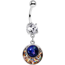 Load image into Gallery viewer, Clear CZ Gem Mysterious Galaxy Glitter Mosaic Inlay Dangle Belly Ring

