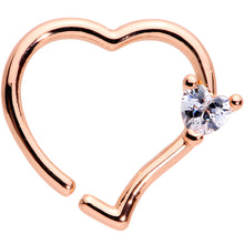 Load image into Gallery viewer, 16G 3/8 Clear CZ Gem Rose Gold Tone Heart Closure Ring
