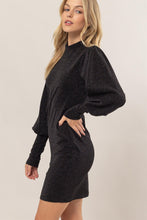 将图片加载到图库查看器，Glitter Mock Neck Long Sleeve Mini Dress – Sparkling Mock Neck Dress, Elegant, Flattering, Glitter Knit Dress, Elegant Mini Dress, Long Sleeve Party Dress, Statement Evening Dress
