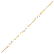 将图片加载到图库查看器，14k Tri-Color Gold Anklet with Multi Color Heart Stations
