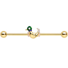 Load image into Gallery viewer, 14G Gold Tone Mighty Mallard Industrial Barbell 38mm
