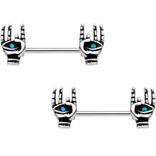 Load image into Gallery viewer, 14G 9/16 Synthetic Opal Hamsa Barbell Nipple Ring Set
